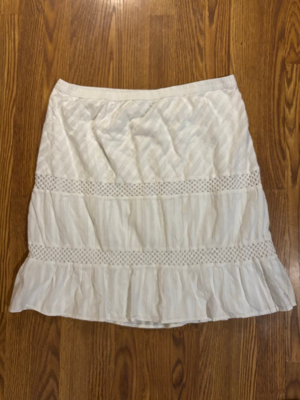 Vintage White Cottagecore Boho Preppy Fall Geometric Cotton Midi Skirt